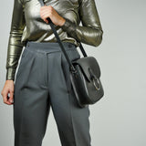 Belle Black Leather Crossbody Bag