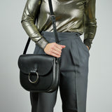 Belle Black Leather Crossbody Bag