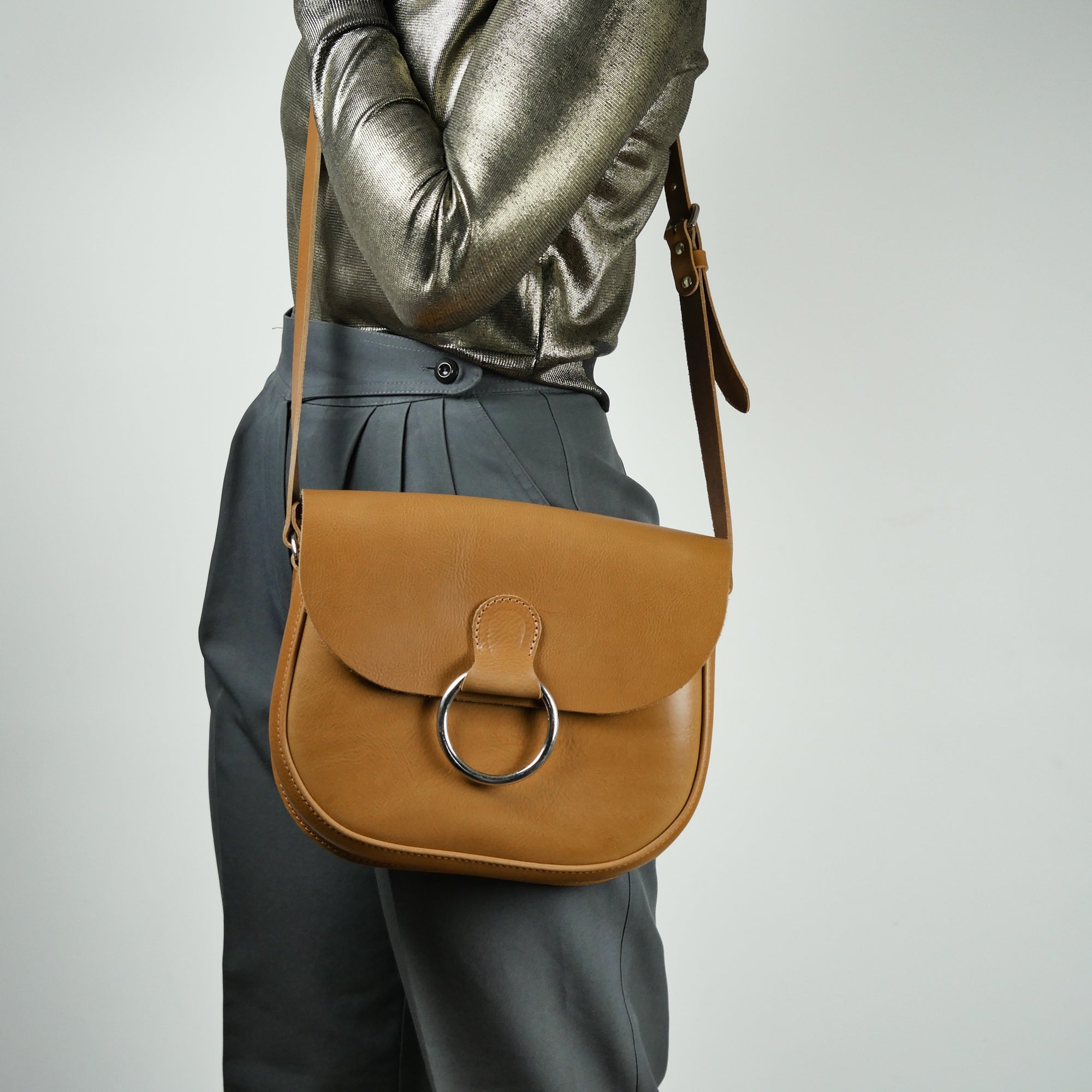 Belle Mustard Tan Leather Crossbody Bag