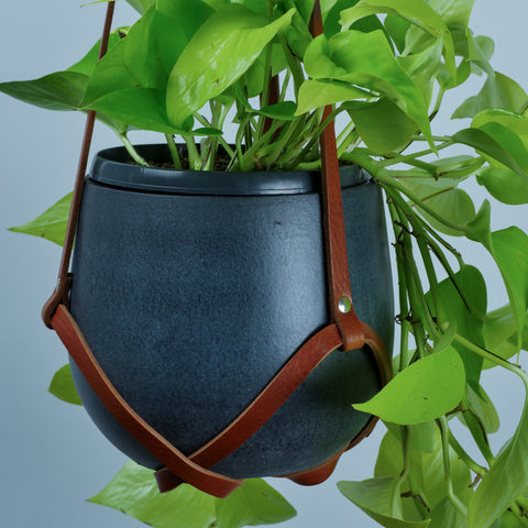 leather hanging plant holder Tan Leather Plant Hanger