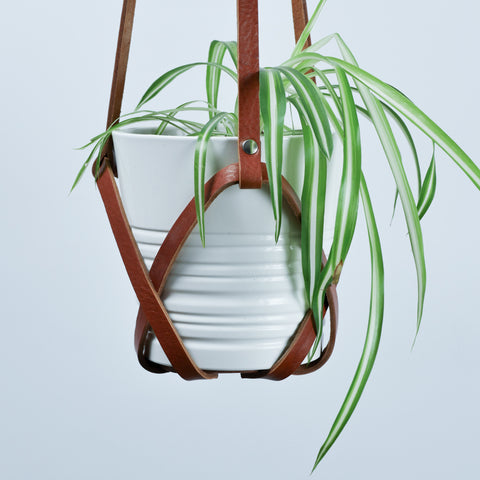 teak and tides leather plant hanger Tan Leather Plant Hanger