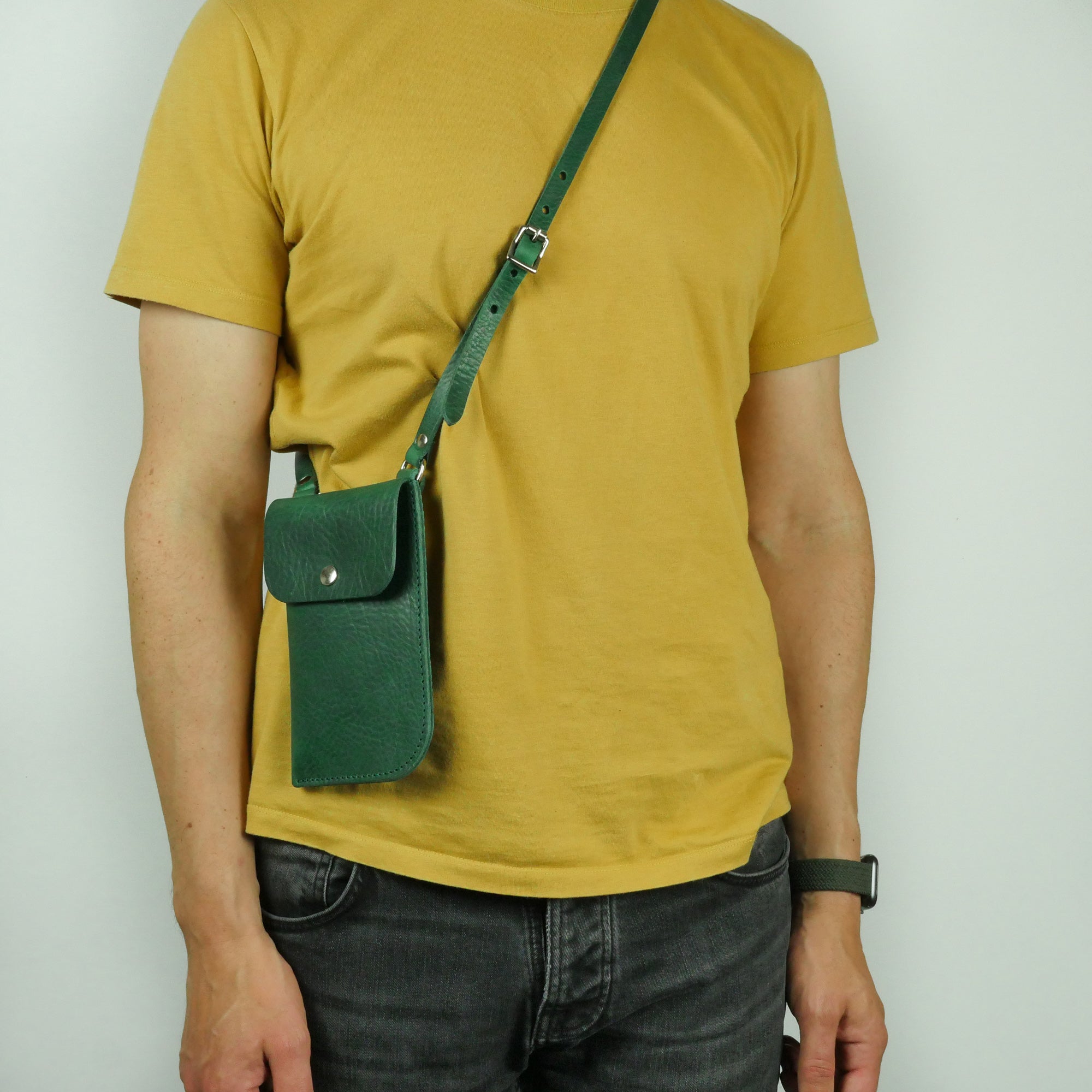 Missouri Green Leather Neck Pouch