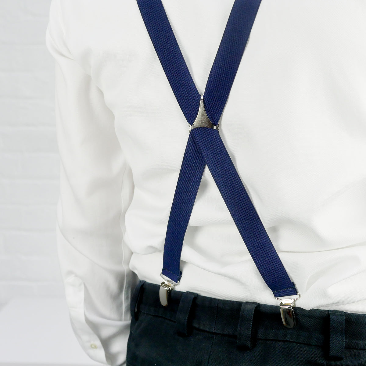 Plain Navy Blue Skinny Trouser Braces