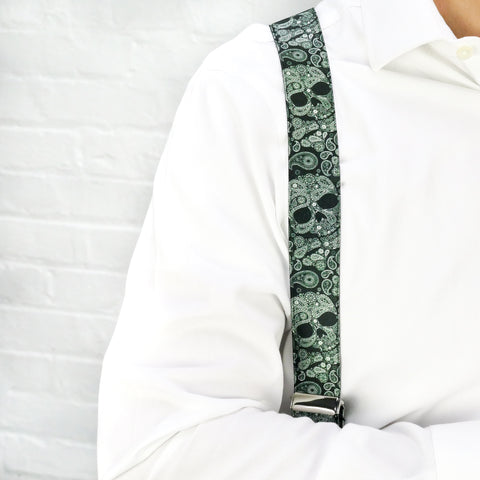Green Paisley Skulls Mens Trouser Braces