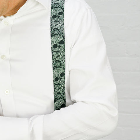 Green Paisley Skulls Mens Trouser Braces