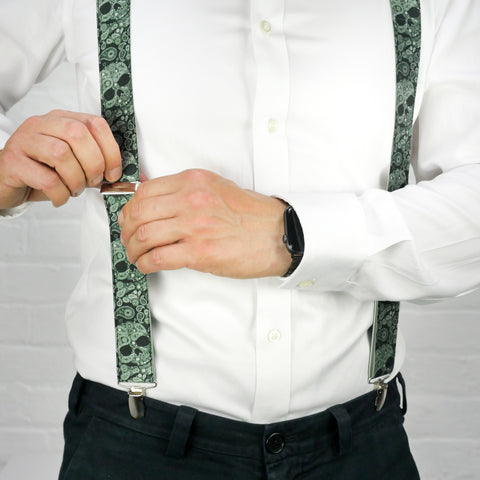 Green Paisley Skulls Mens Trouser Braces