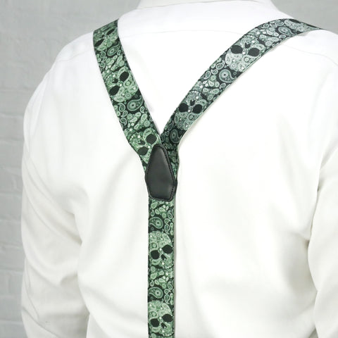 Green Paisley Skulls Mens Trouser Braces