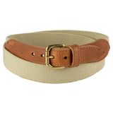 Beige Narrow Leather Trimmed Elasticated Belt