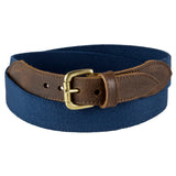 Navy Narrow Leather Trimmed Elasticated Belt
