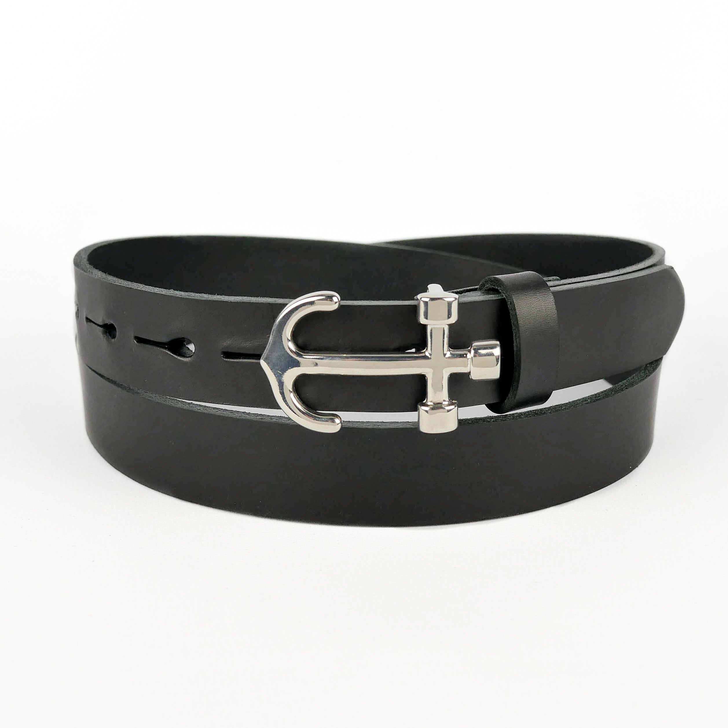 Anchor Buckle Leather Belt Black