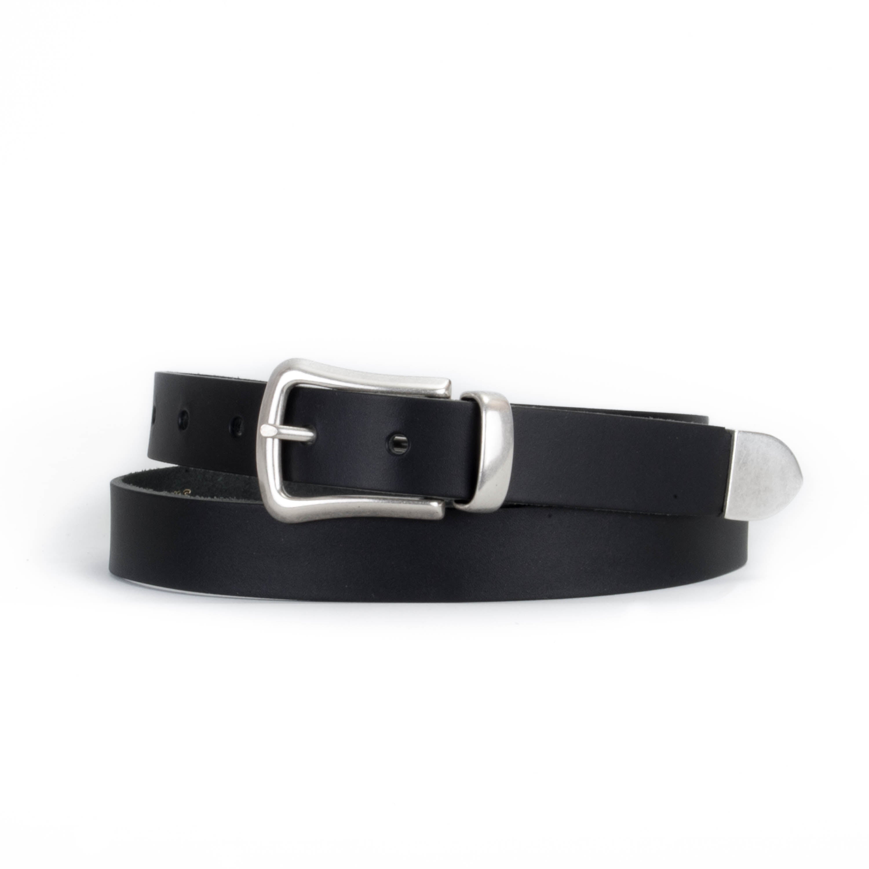 Slim Black Leather Western Belt