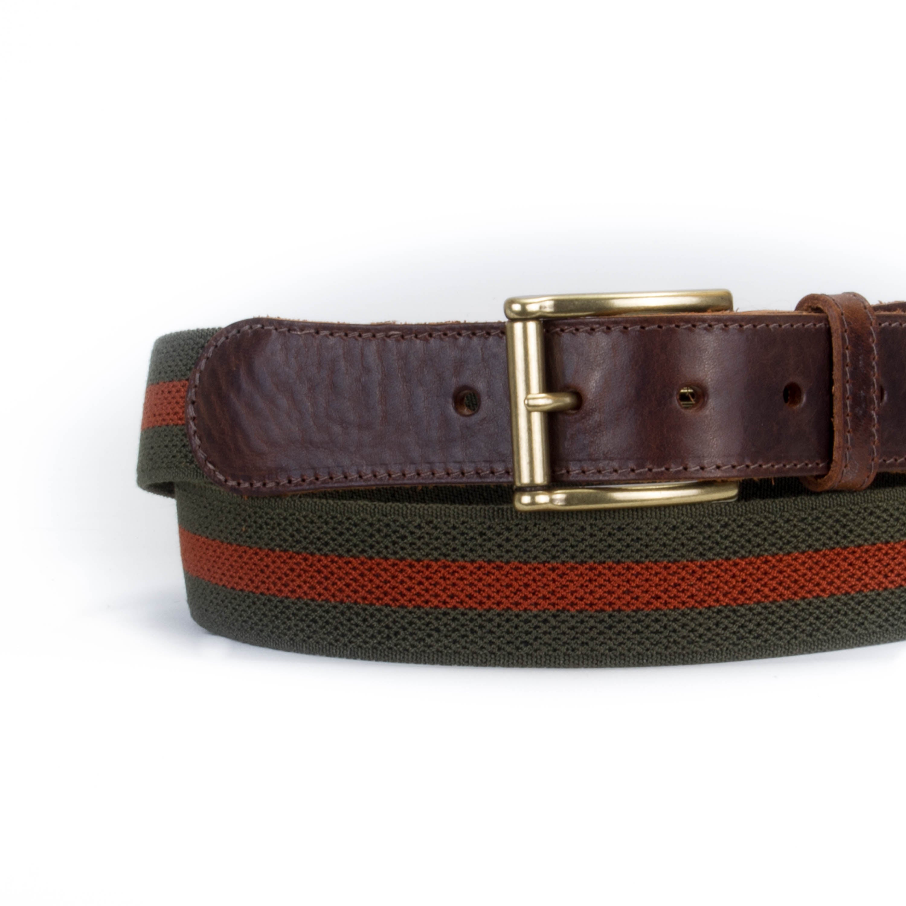 Handmade Green and Rust Striped Elastic Belt | Canvas and Leather Belt ...