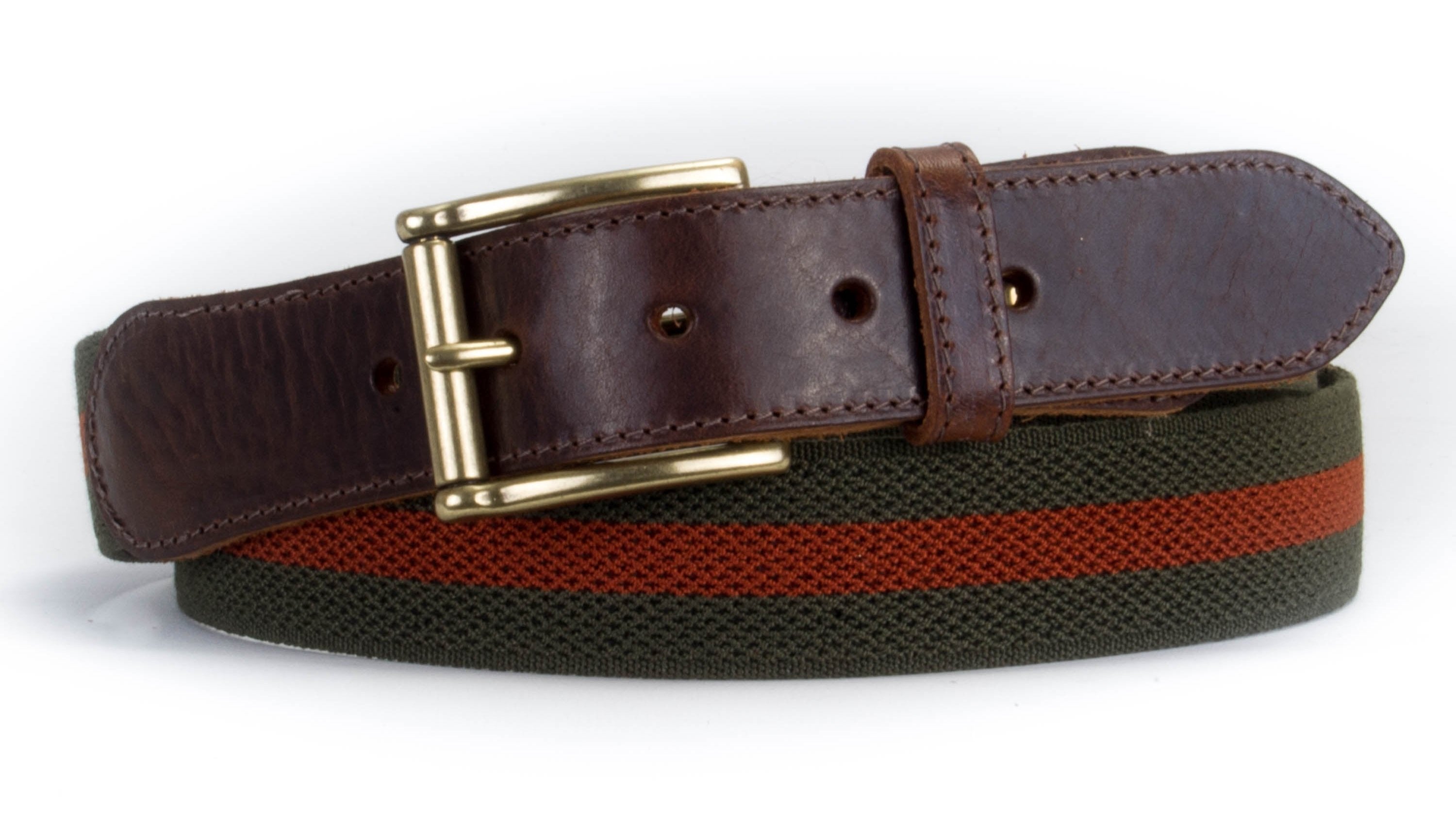 Village Leathers | Handmade Green and Rust Striped Elastic Belt ...