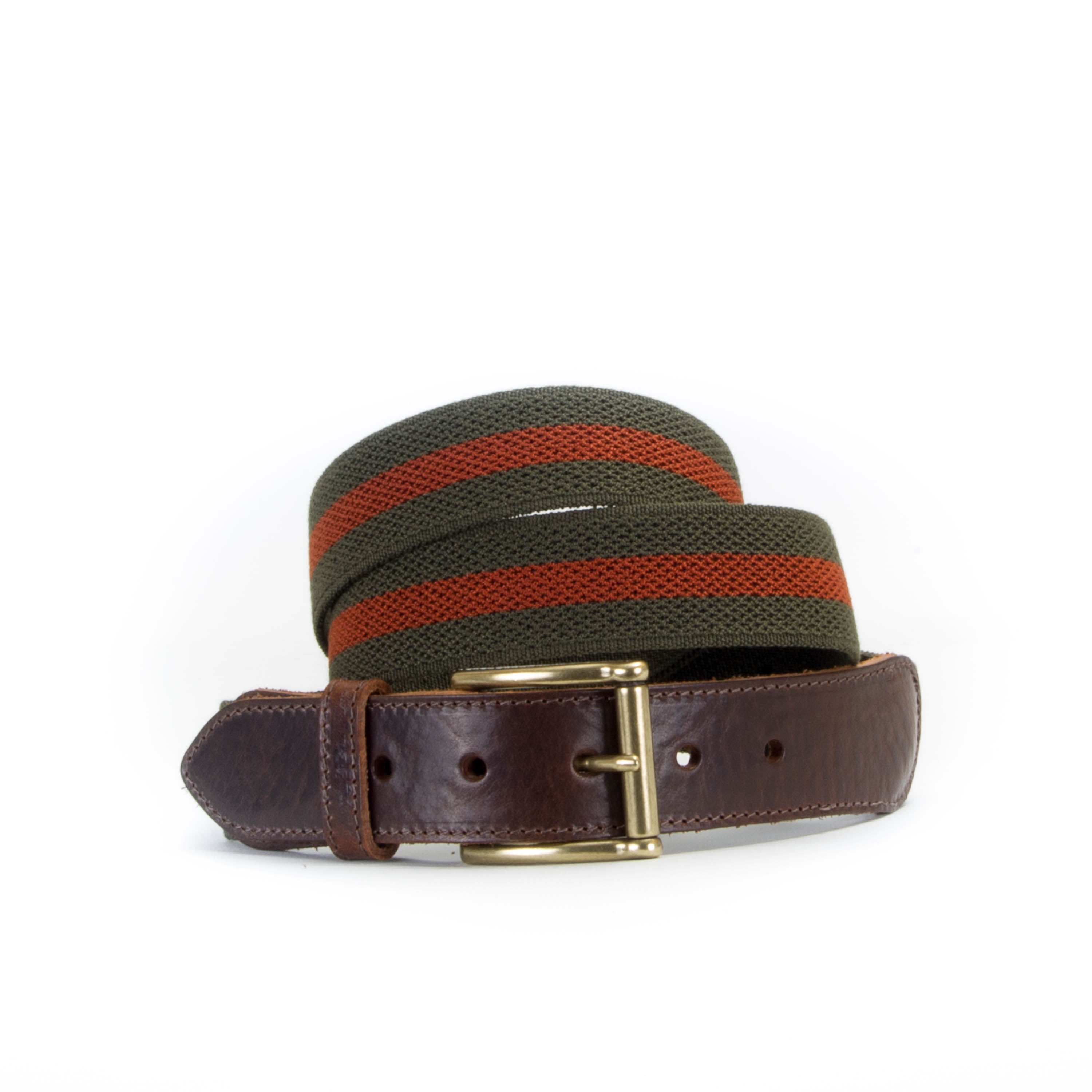 Handmade Green and Rust Striped Elastic Belt | Canvas and Leather Belt ...