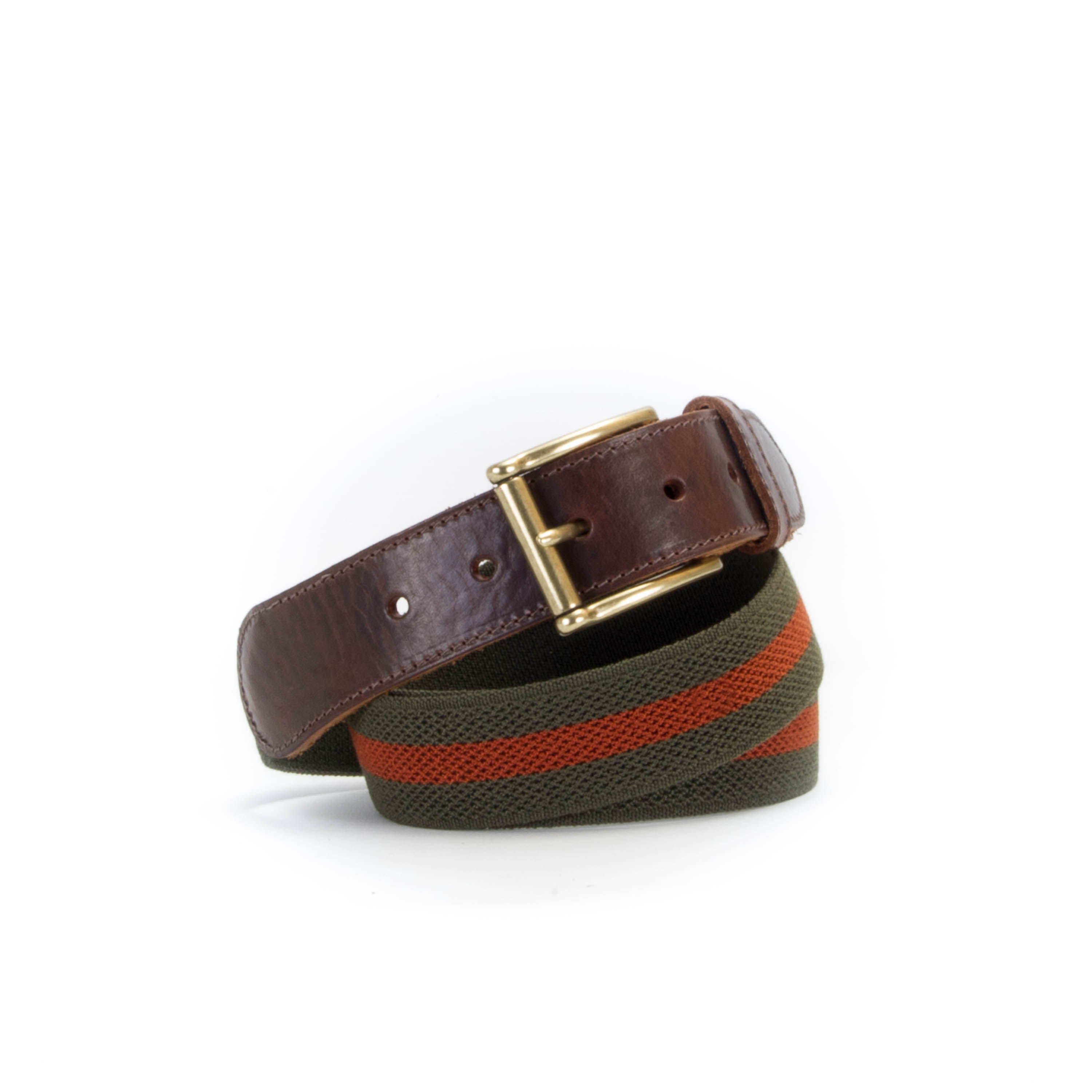Handmade Green and Rust Striped Elastic Belt | Canvas and Leather Belt ...