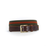Leather Trimmed Elasticated Webbing Belt Green and Rust