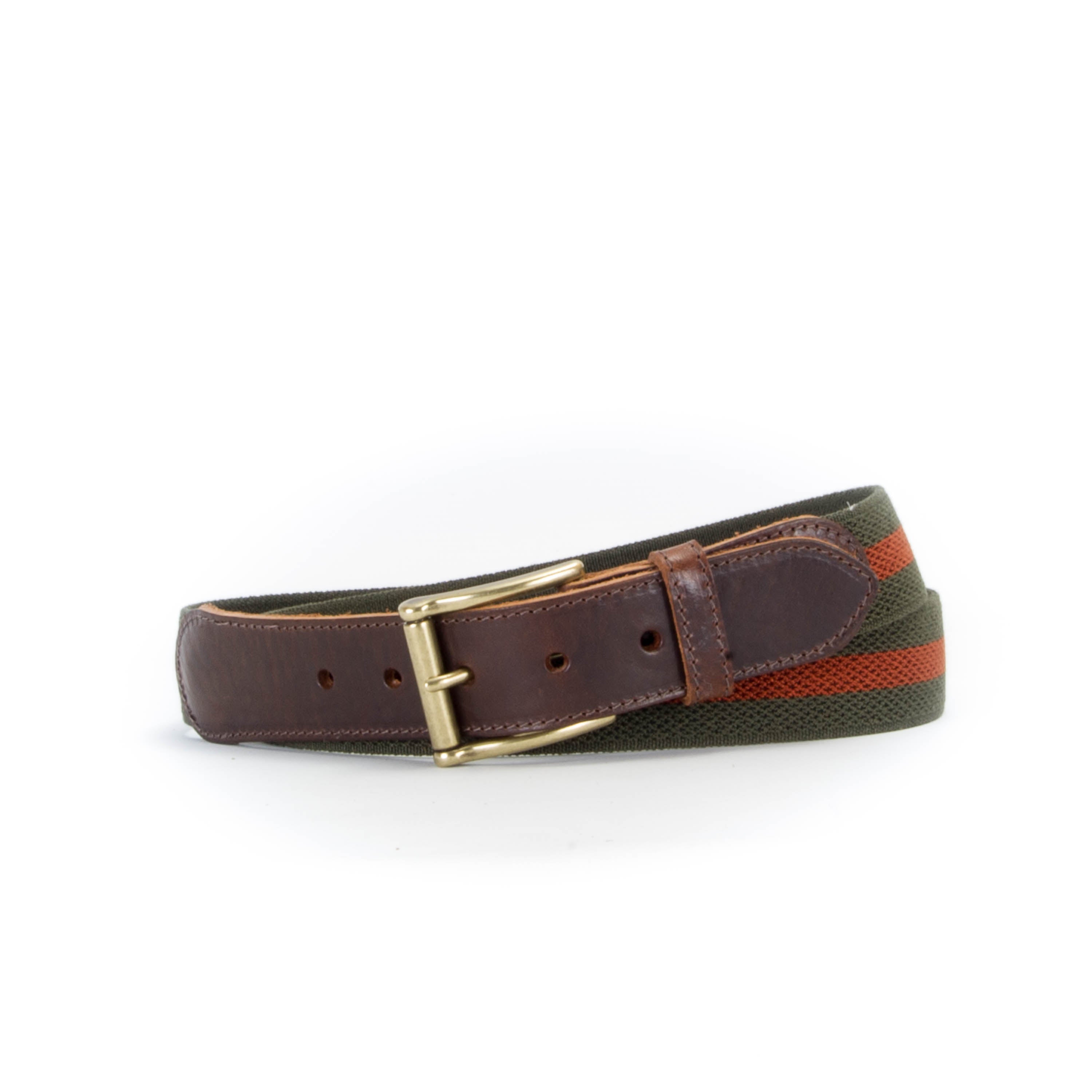 Handmade Green and Rust Striped Elastic Belt | Canvas and Leather Belt ...