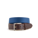 Navy Webbing and Leather Belt | 35mm Wide | 30" - 33"