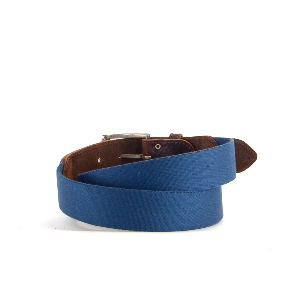 Navy Webbing and Leather Belt | 35mm Wide | 30" - 33"