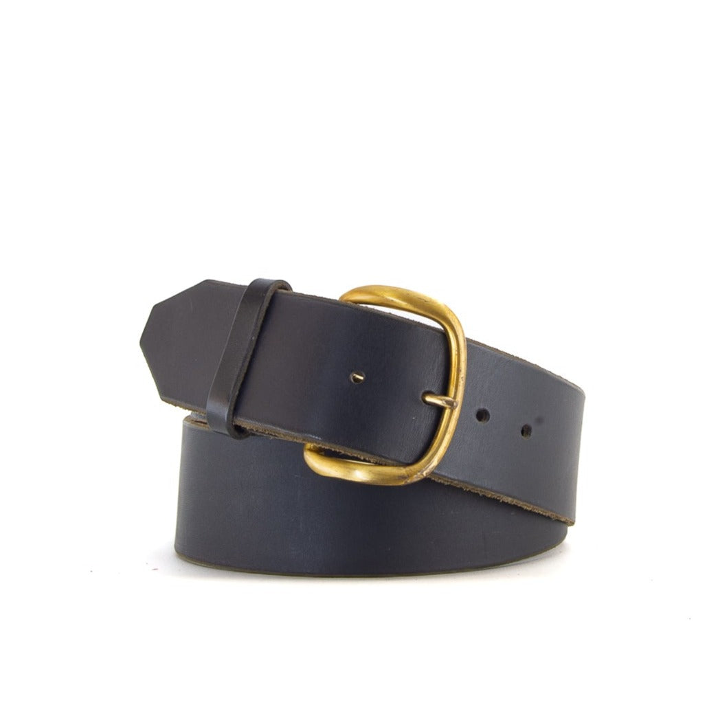 Curved Black Leather Belt | 2" Wide | 30" - 33"