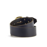 Curved Black Leather Belt | 2" Wide | 30" - 33"