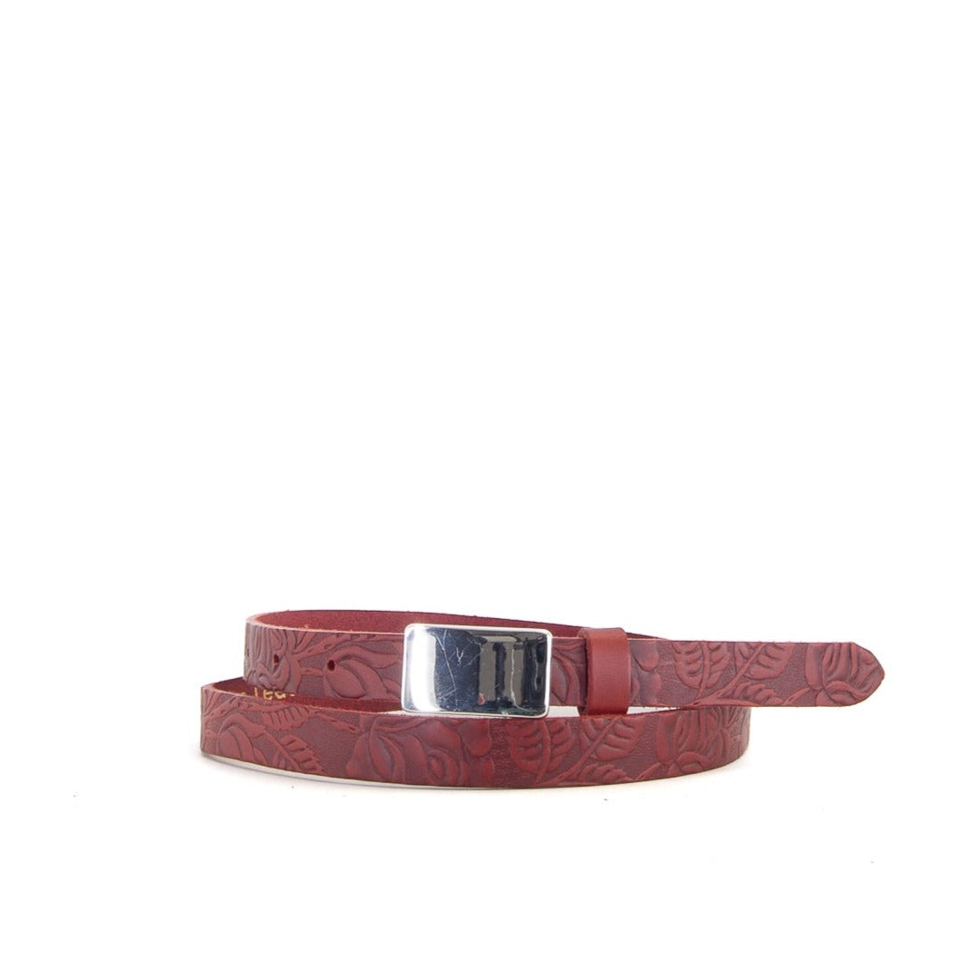 Embossed Burgundy Leather Belt with Plate | 3/4" Wide | 36" - 39"