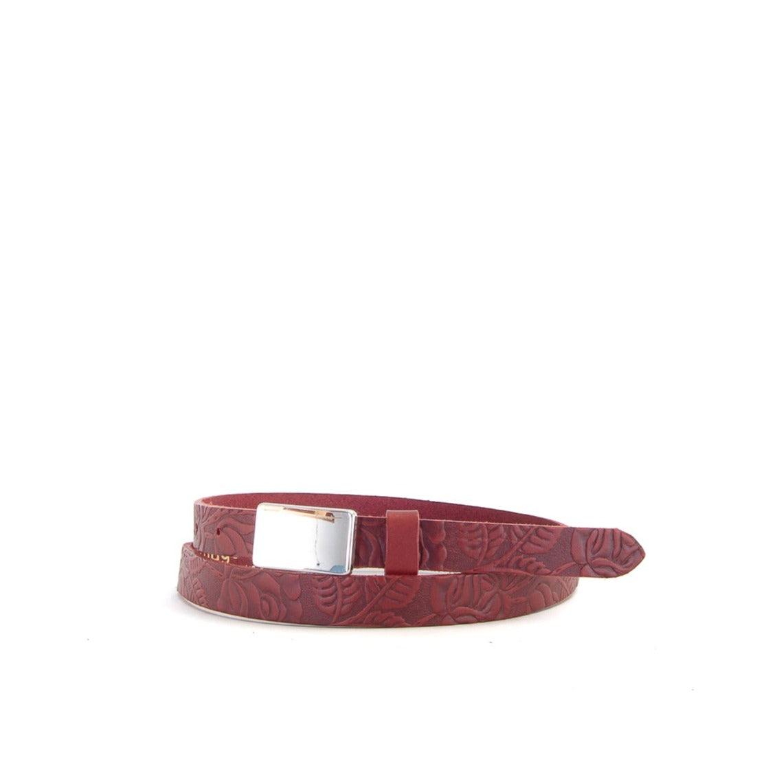 Embossed Burgundy Leather Belt with Plate | 3/4" Wide | 36" - 39"