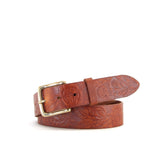 Embossed Tan Leather Belt | 1 1/2" Wide | 31" - 33"