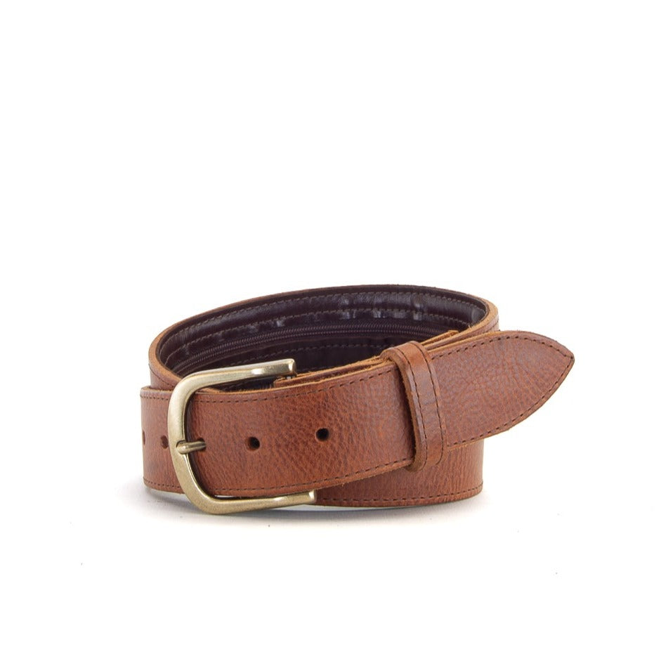 Light Brown Leather Belt with Secret Money Pocket | 1 1/2" Wide