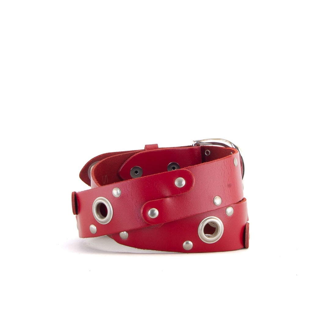 Eyelet Red Leather Belt | 1 1/2" Wide | 29" - 31"