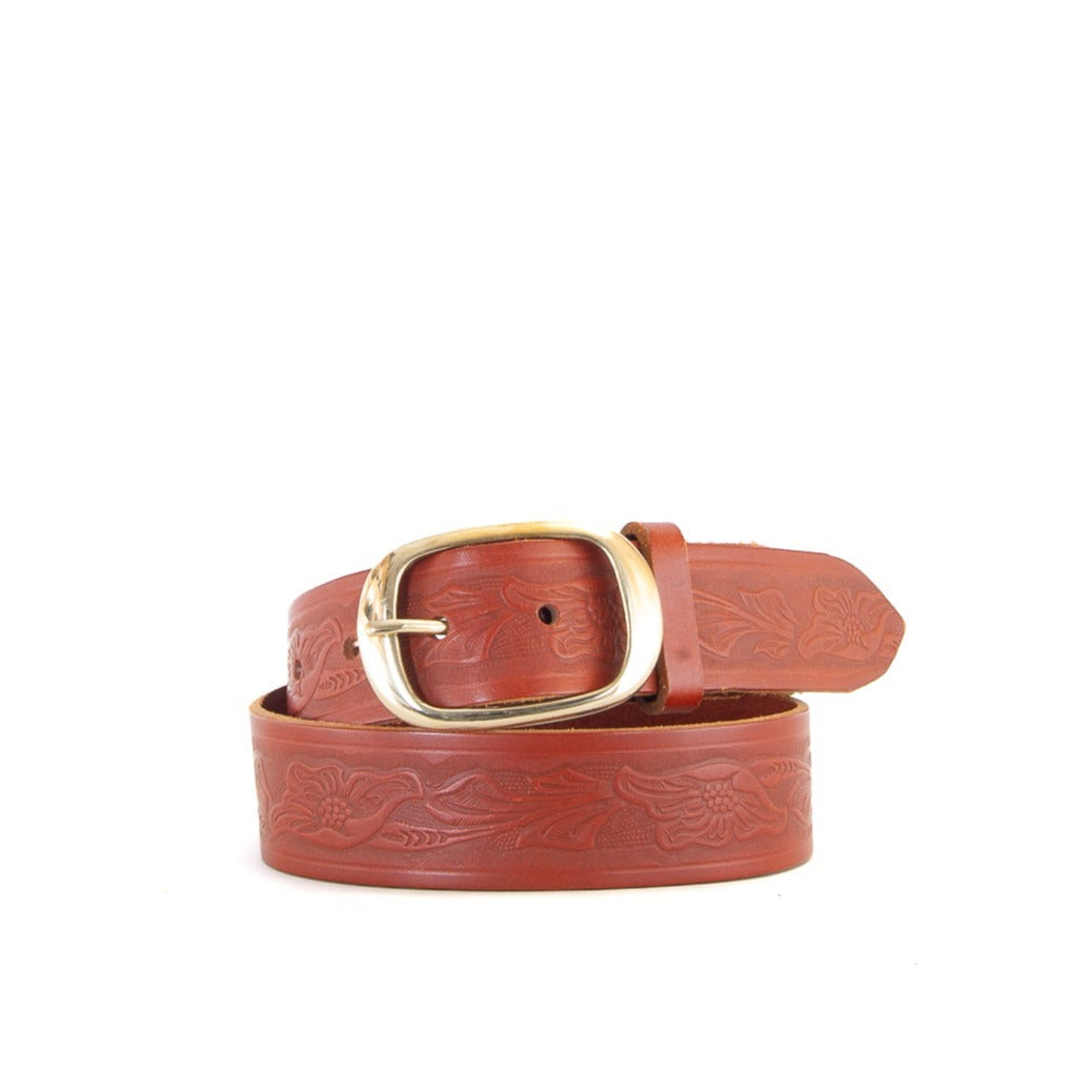 Embossed Tan Leather Belt | 1 1/2" Wide | 28" - 30"