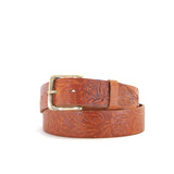 Embossed Tan Leather Belt | 1 1/2" Wide | 33" - 36"
