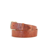Embossed Tan Leather Belt | 1 1/2" Wide | 33" - 36"