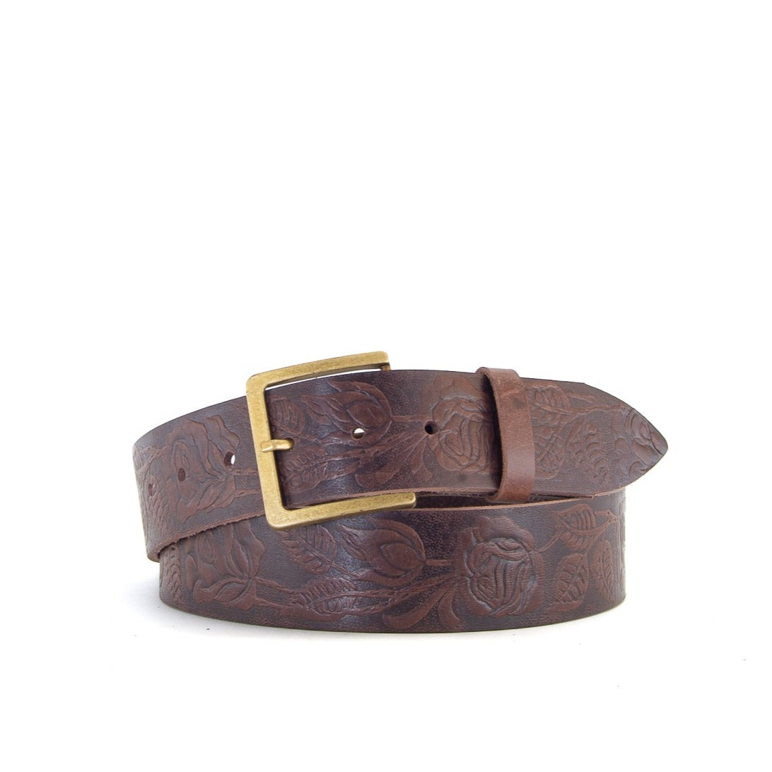 Embossed Brown Leather Belt | 1 3/4" Wide | 39" - 42"