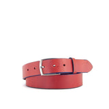 Red with Blue Edge Leather Belt | 35mm Wide | 30" - 32"
