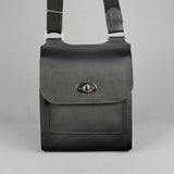 Black Leather Turnlock Shoulder Bag