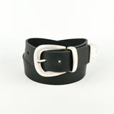 Black 1 1/2" 3 Part Buckle Leather Belt