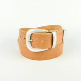 Tan 1 1/2" 3 Part Buckle Leather Belt