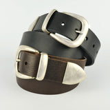 Tan 1 1/2" 3 Part Buckle Leather Belt