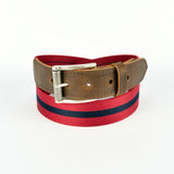 Leather Trimmed Webbing Belt Red and Navy