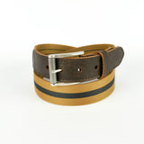 Leather Trimmed Webbing Belt Yellow and Navy