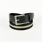 Leather Trimmed Webbing Belt Black and Grey