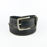 Black and Fawn 1 1/2" Stitched Leather Belt
